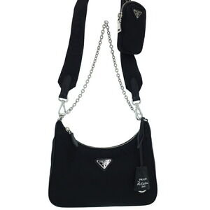 Prada ReEdition 2005 Saffiano Leather Chain Shoulder Bag Black